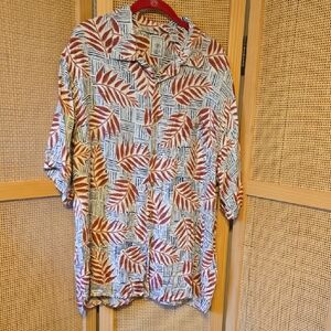 Men's Roundtree & Yorke Large Leaf Print Shirt Red Navy Vacation Beach Cruise